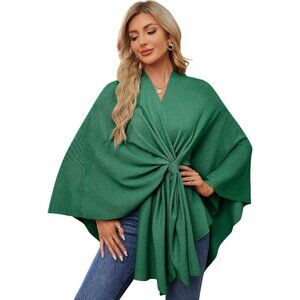Women's Sea Green Elegant Open Poncho Sweater For Spring Fall Winter Shawl Wraps